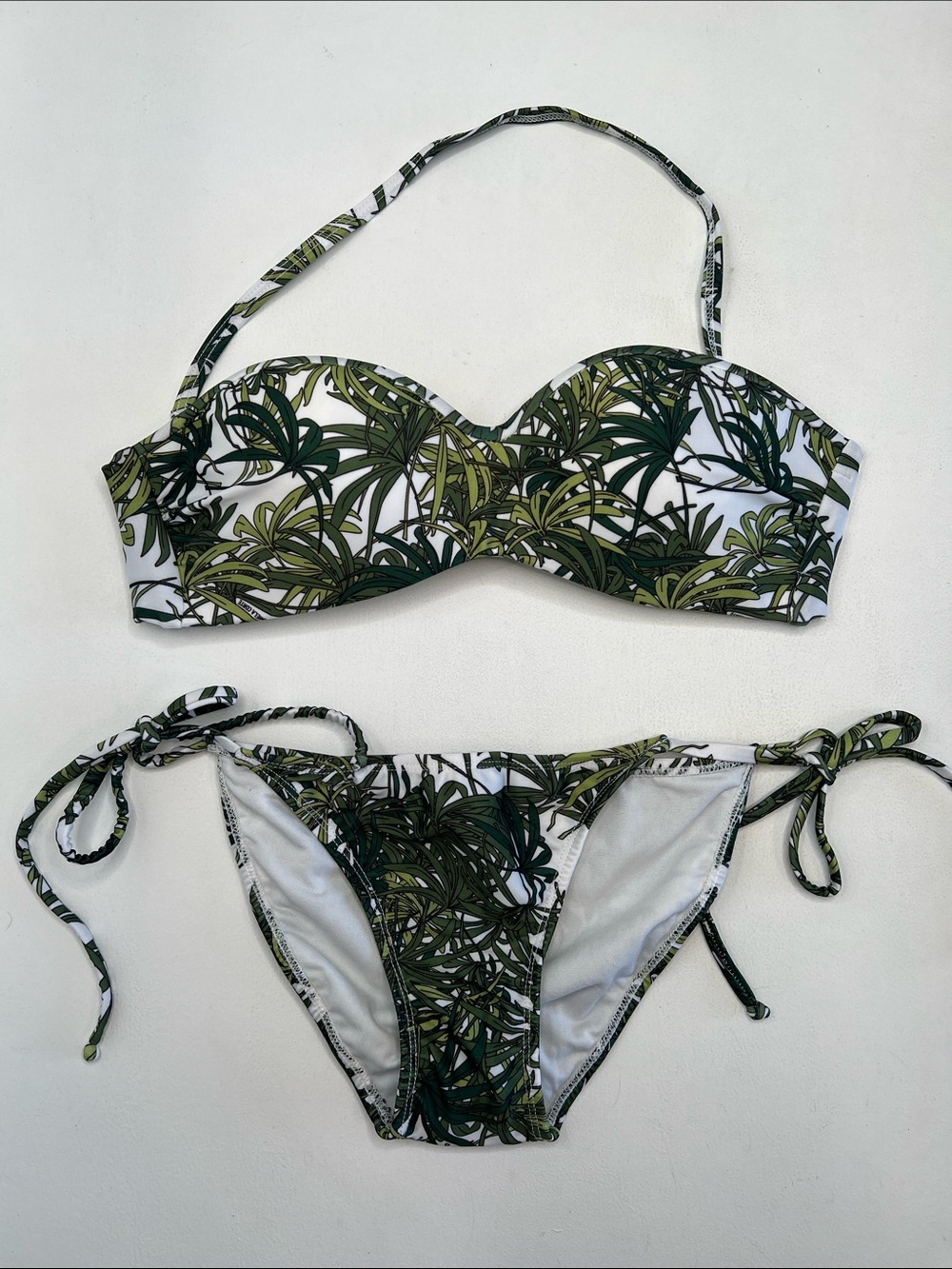Daniela Corte green white palm leaf print bikini set M/S